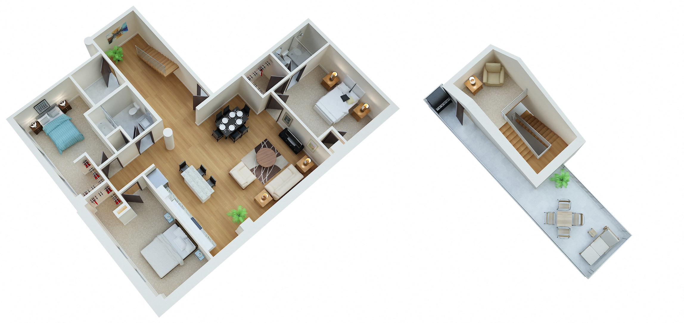 Floor plan for 3 beds, 2 baths, 1861 sqft